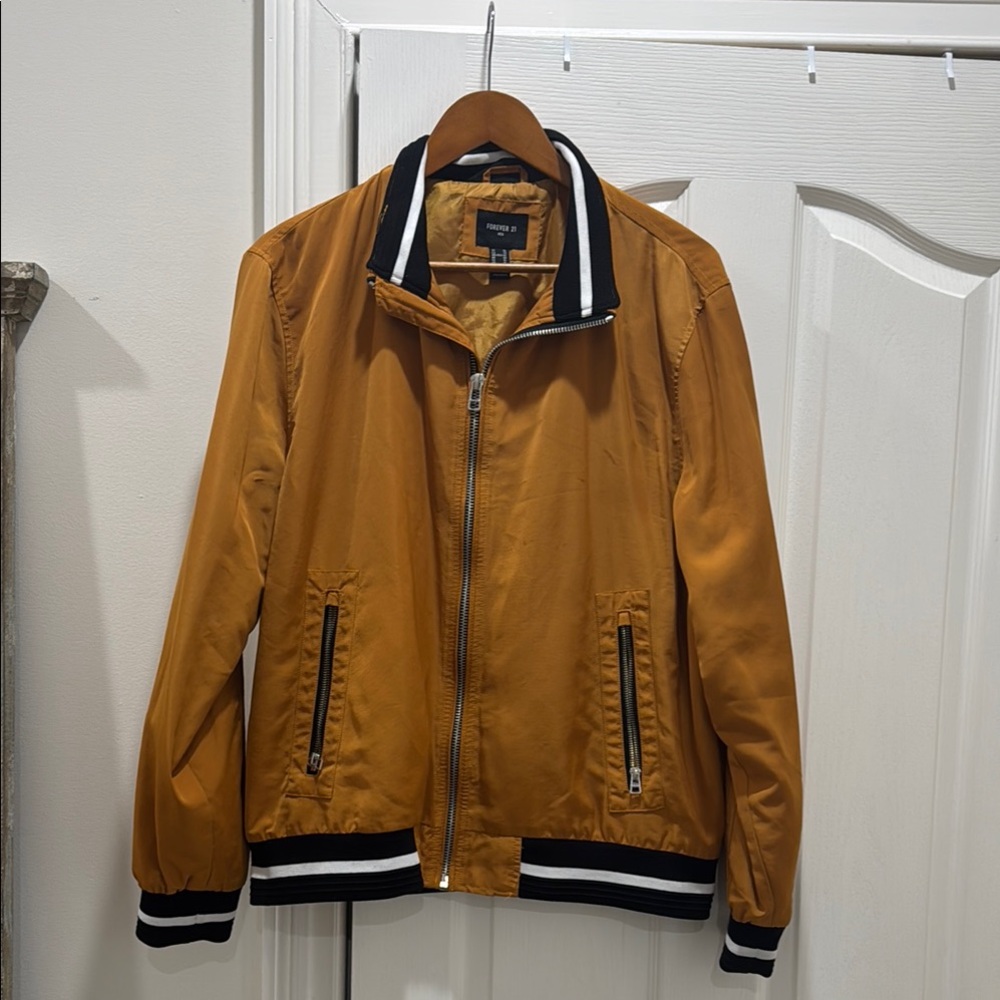 Tan Bomber Jacket with Black Accents